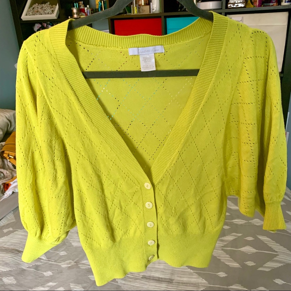 Loose, mid sleeve, bright yellow cardigan